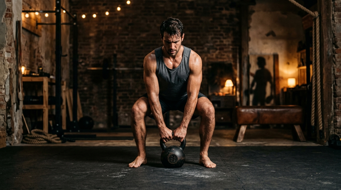 A strength training session in a low-lit European studio